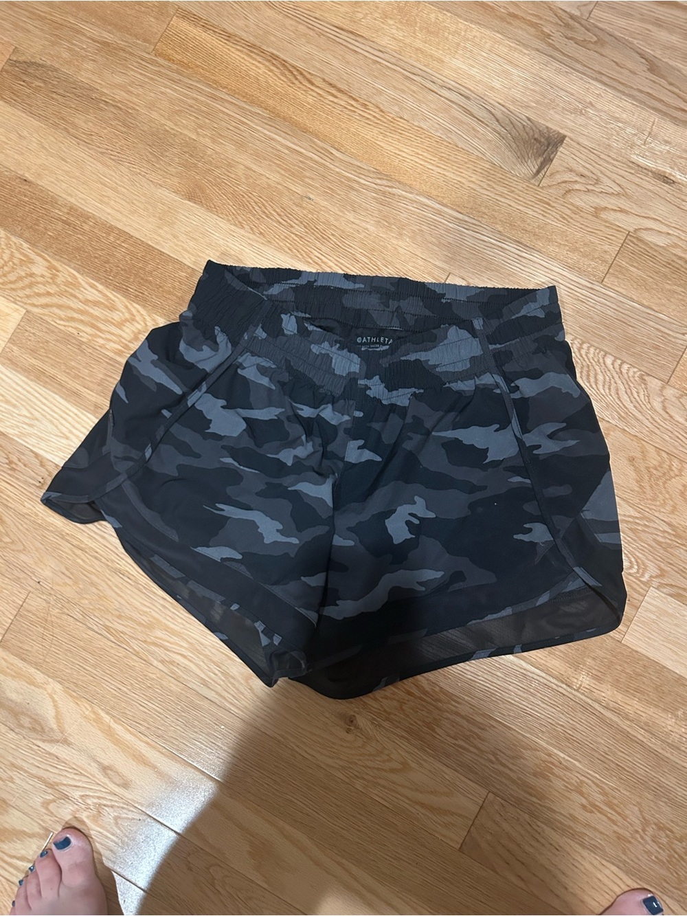 Athleta Black & Charcoal Camo Athletic Shorts